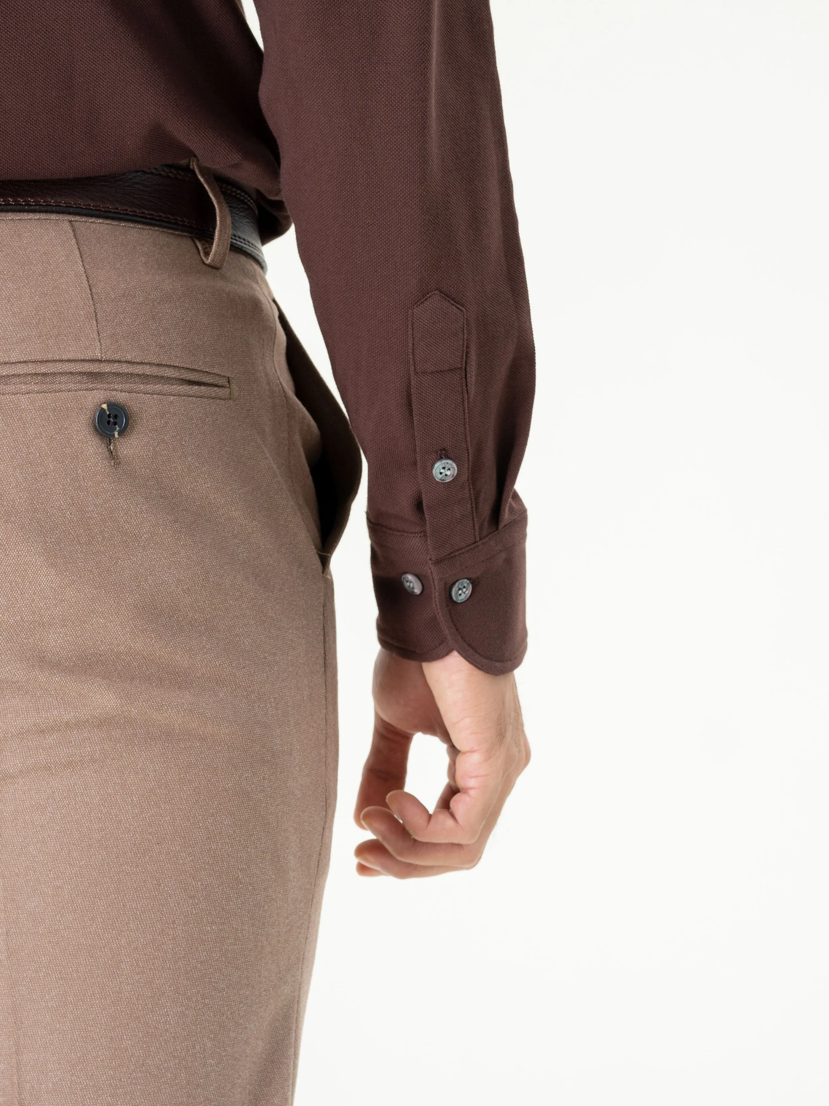 Long Sleeve Polo Shirt - Coffee Button Down