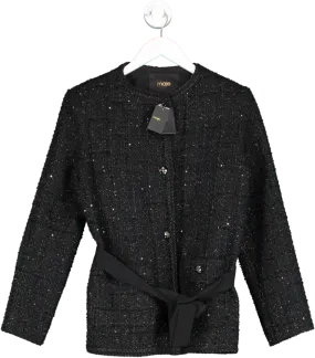 Maje Black Belted Tweed Jacket UK 10