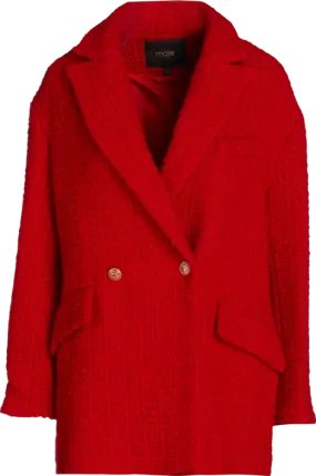 Maje Red Giloge Wool-blend Tweed Blazer UK 12