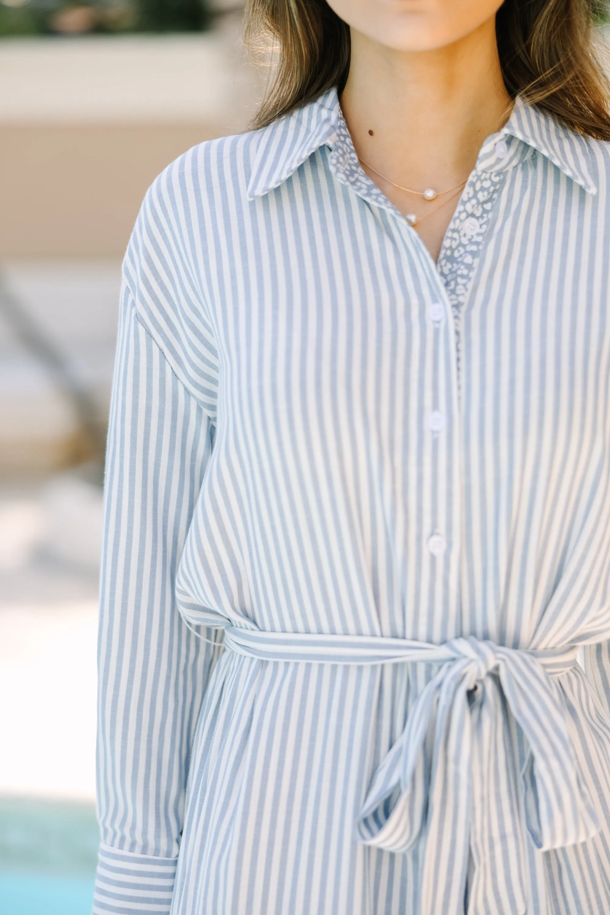 Make You Happy Blue Striped Midi Dress