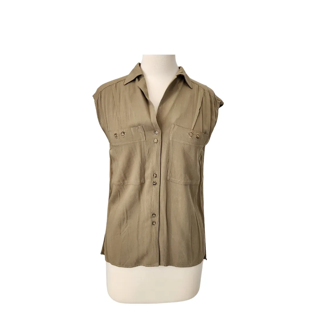 Mango Olive Sleeveless Collared Shirt | Pre Loved |