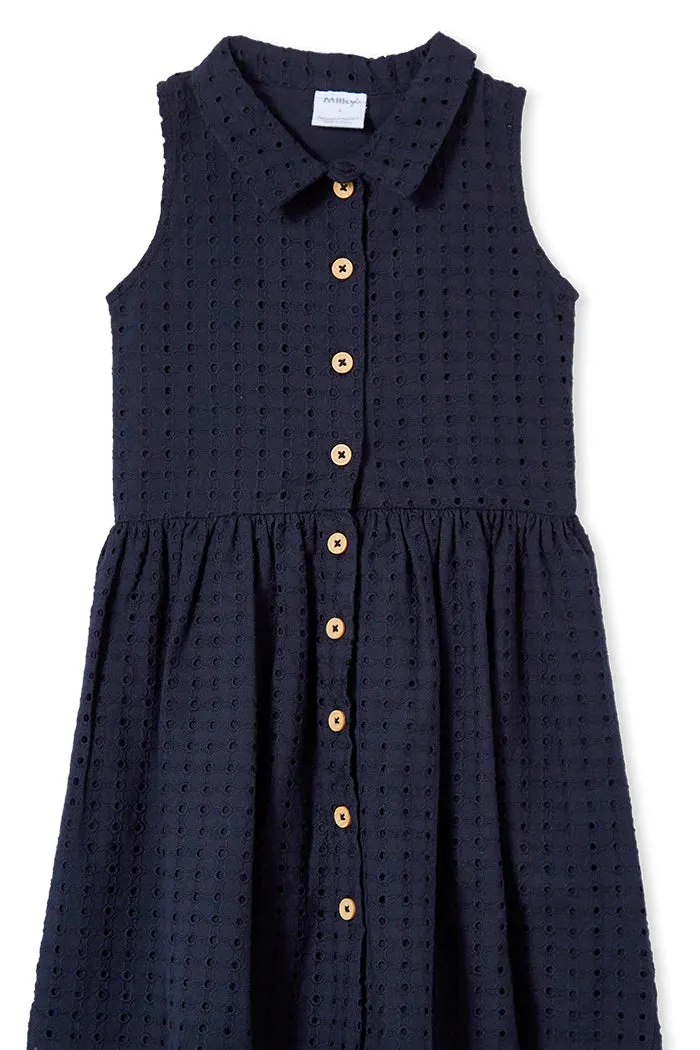 Milky Navy Broderie Dress