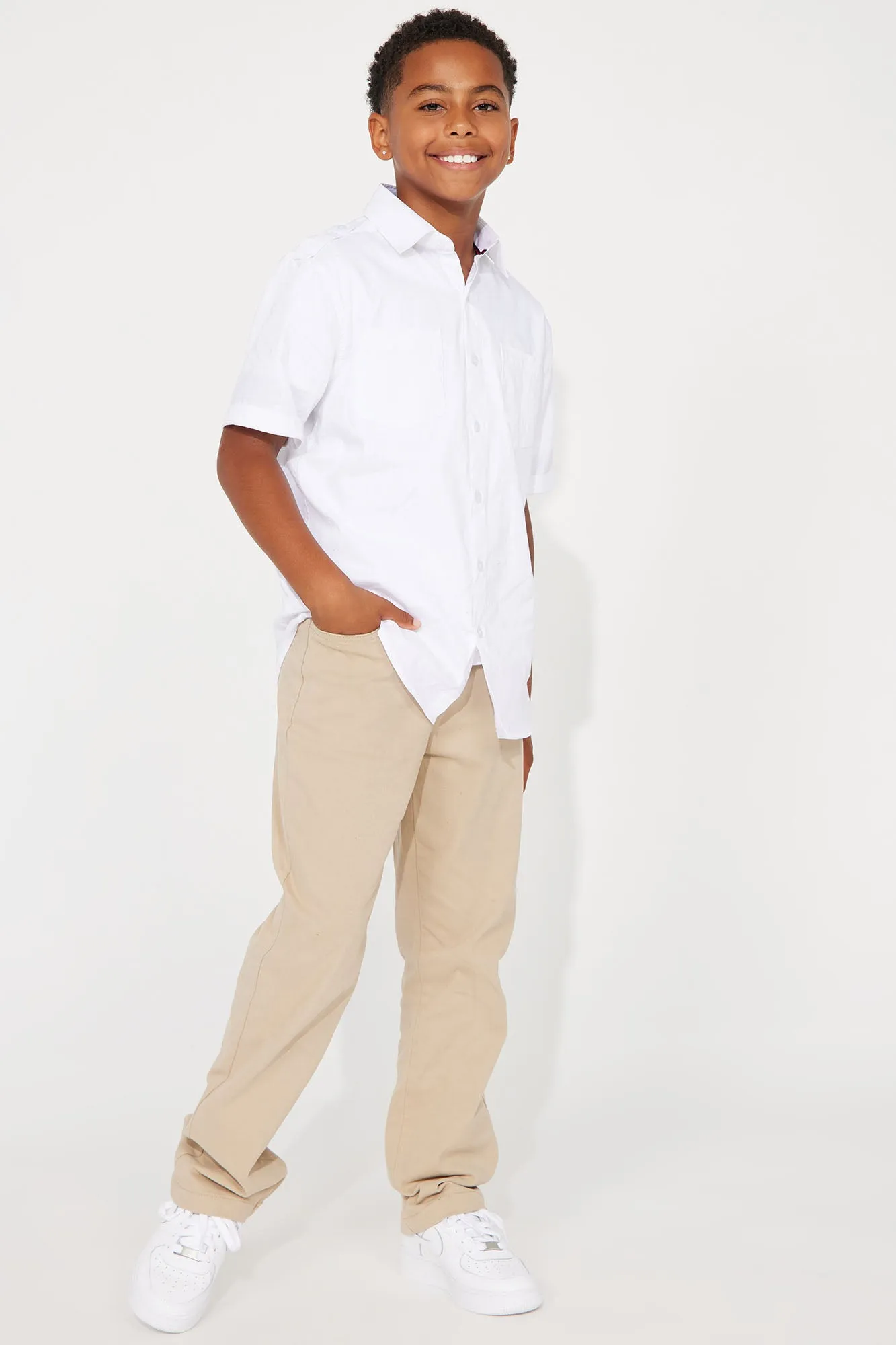 Mini Uniform Straight Leg Pants With Patch - Khaki