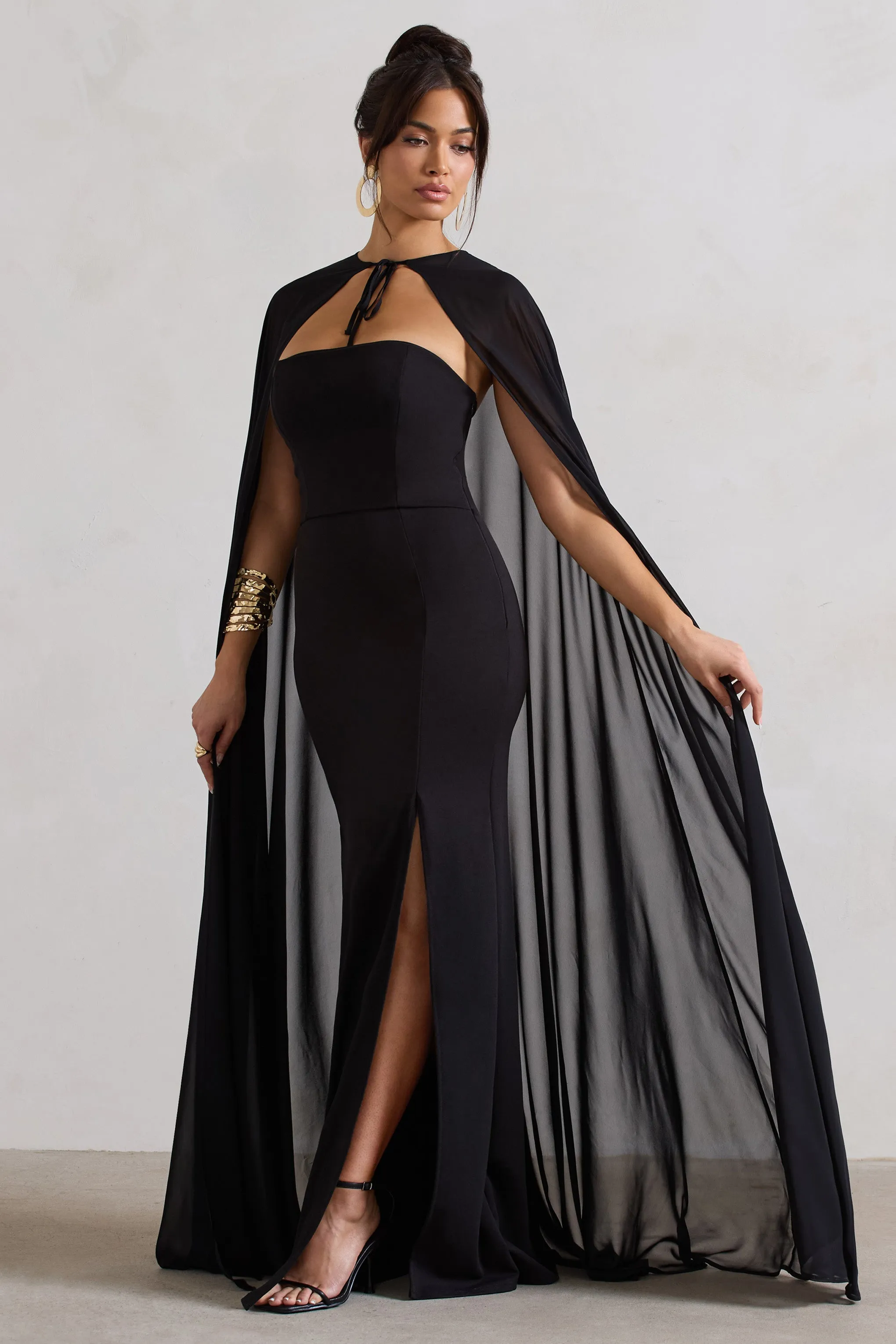 Mythical | Black Chiffon Floor-Length Cape