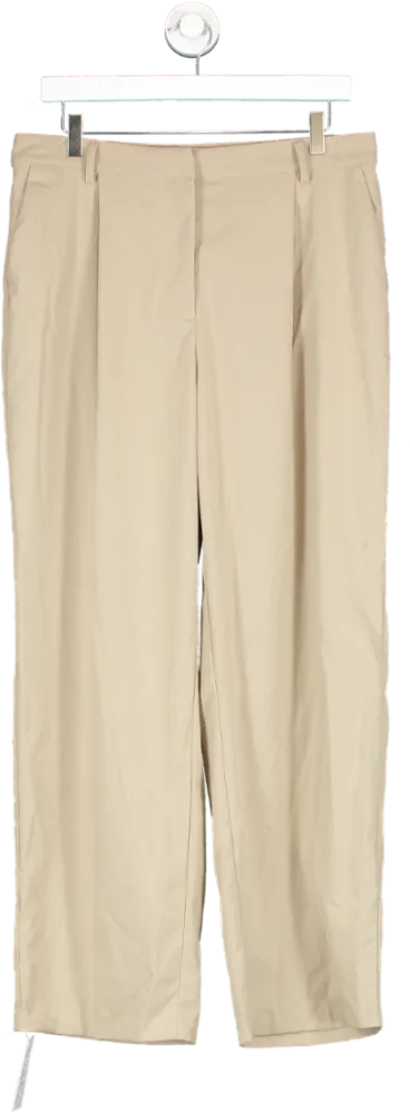 NA-KD Beige X Claire Rose Straight Leg Trousers UK XL