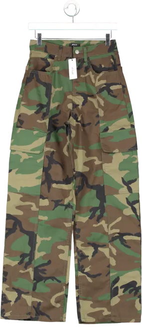 Nasty Gal Green Camo Print Multi Pocket Straight Leg Cargo Trousers UK 8