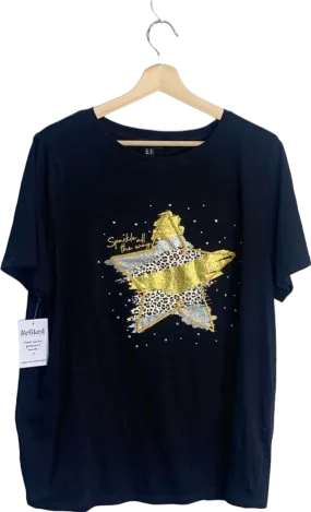 New Look Black Graphic Star Print T-Shirt UK 20