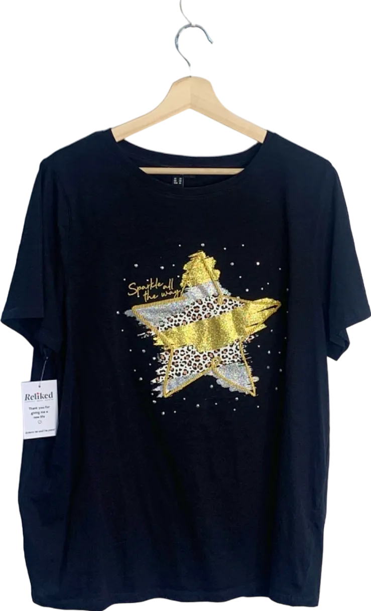 New Look Black Graphic Star Print T-Shirt UK 20