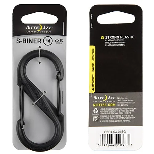 NITEIZE S-BINER PLASTIC SIZE 4 - BLACK/BLACK GATES