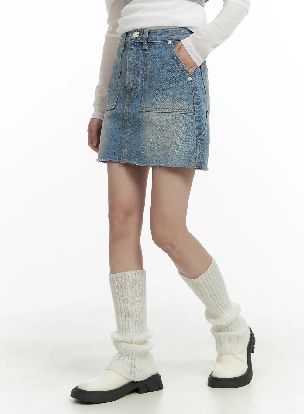 Pocket Washed Denim Mini Skirt CA403