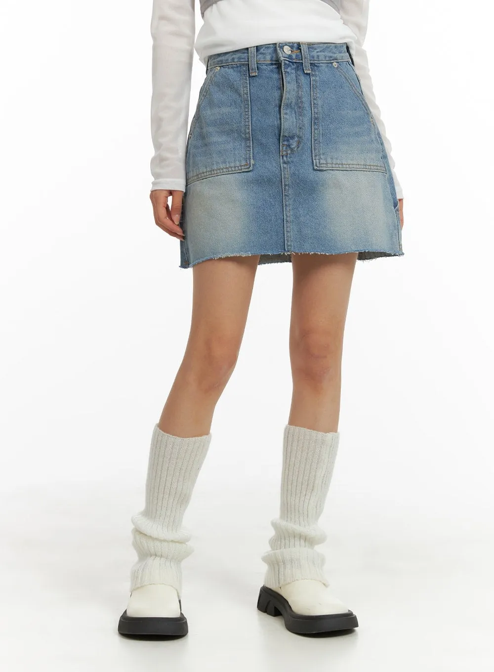 Pocket Washed Denim Mini Skirt CA403