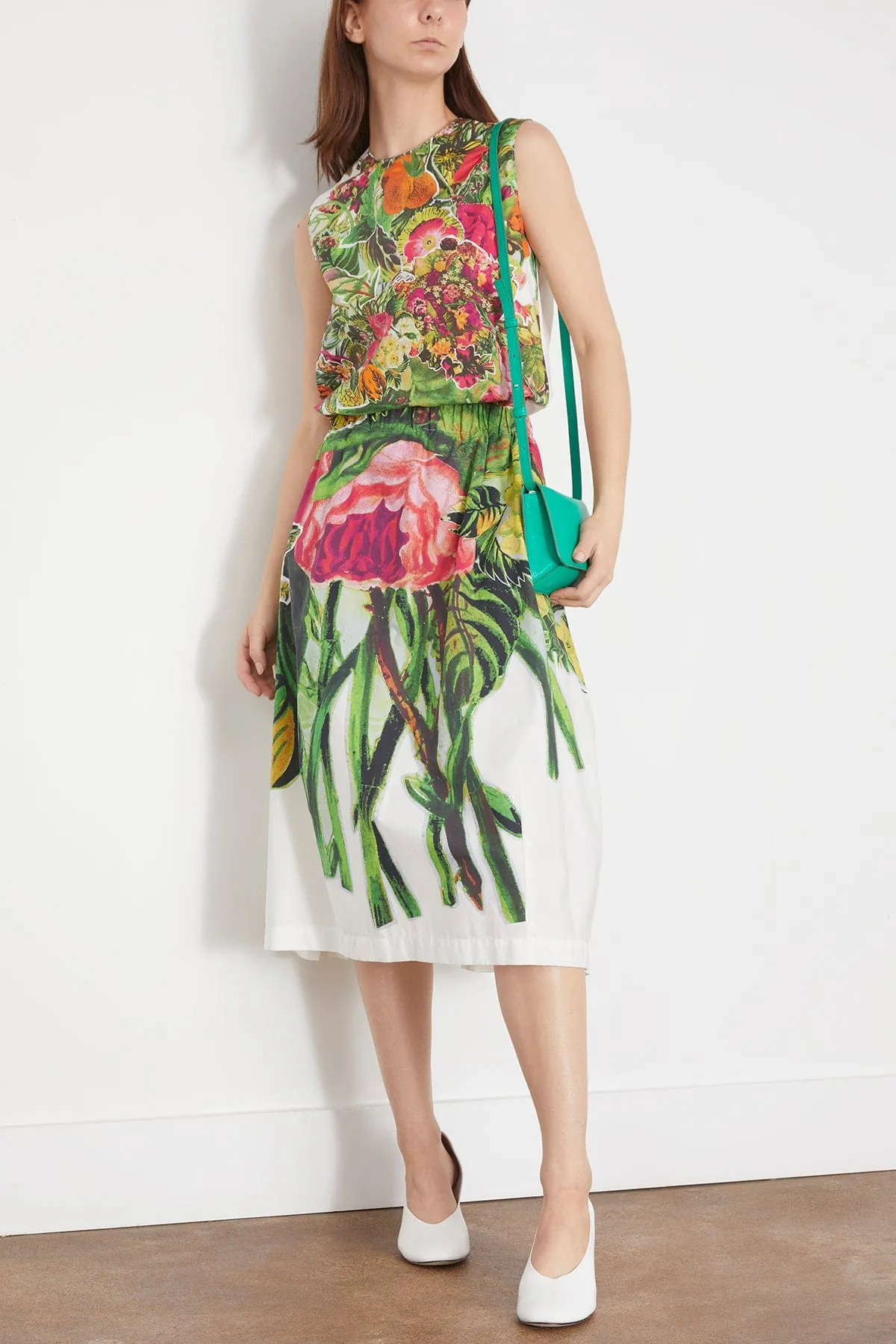 Poplin Sleeveless Mystical Bloom Print Top in Lily White