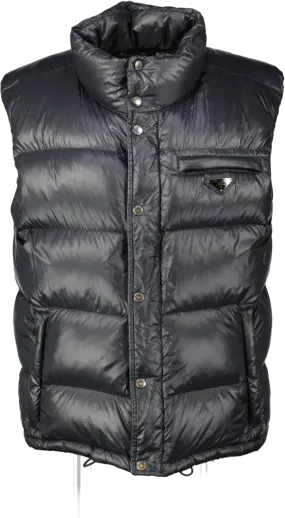 Prada Black Down Filled Re-nylon Sleeveless Puffer Gilet Tg50 UK 18