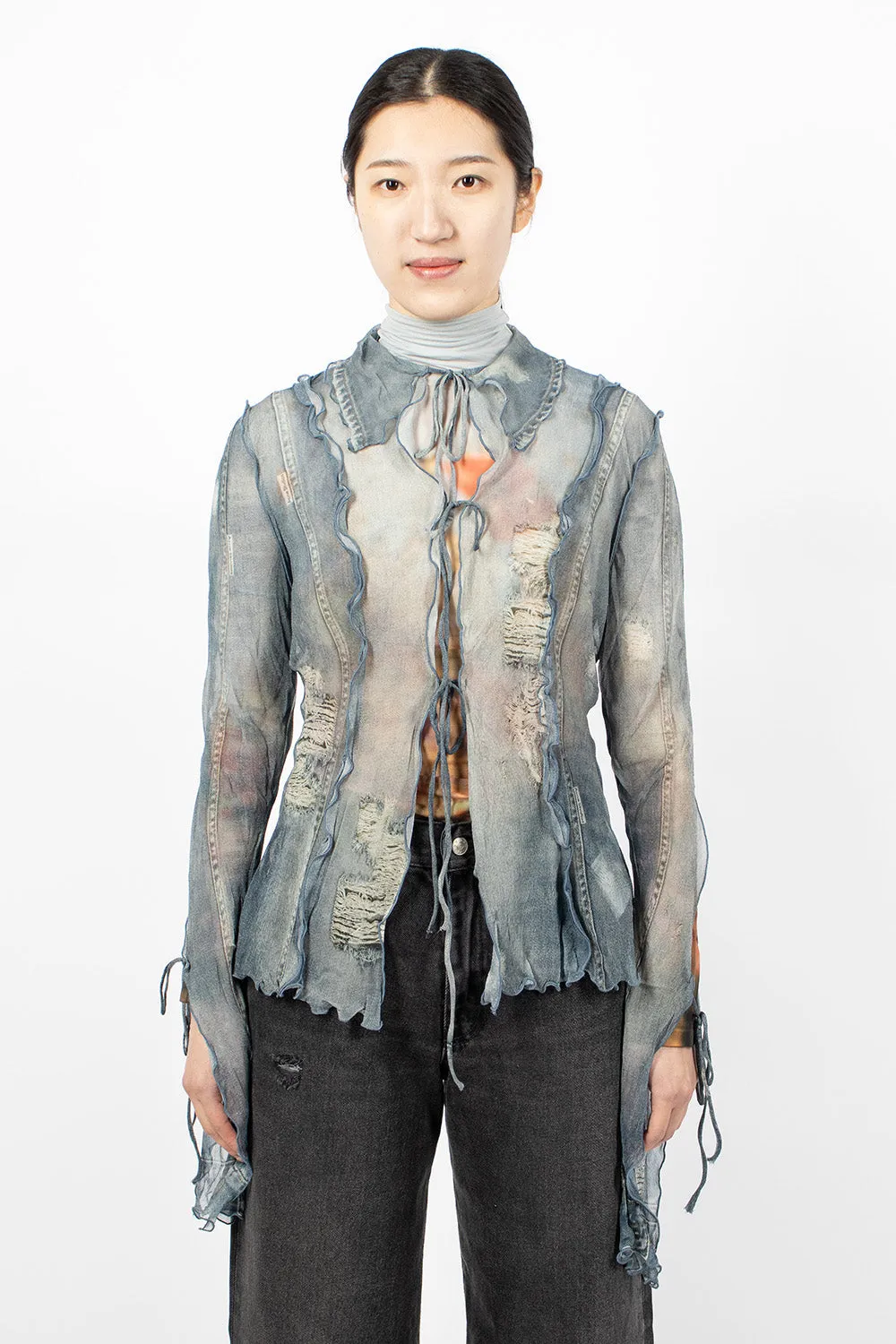 Print Blouse Denim Blue