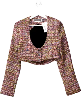 Rotate Multicoloured Boxy Fit Cut Out Back Boucle Woven Jacket UK 8