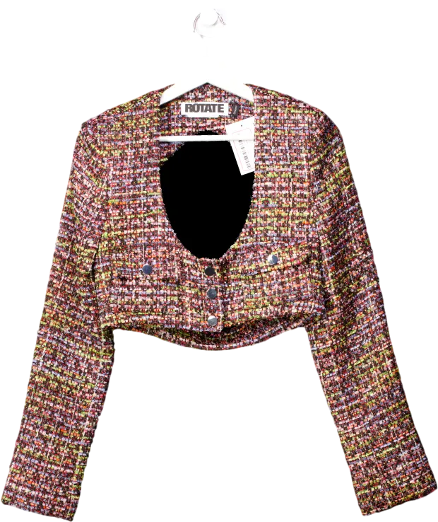 Rotate Multicoloured Boxy Fit Cut Out Back Boucle Woven Jacket UK 8