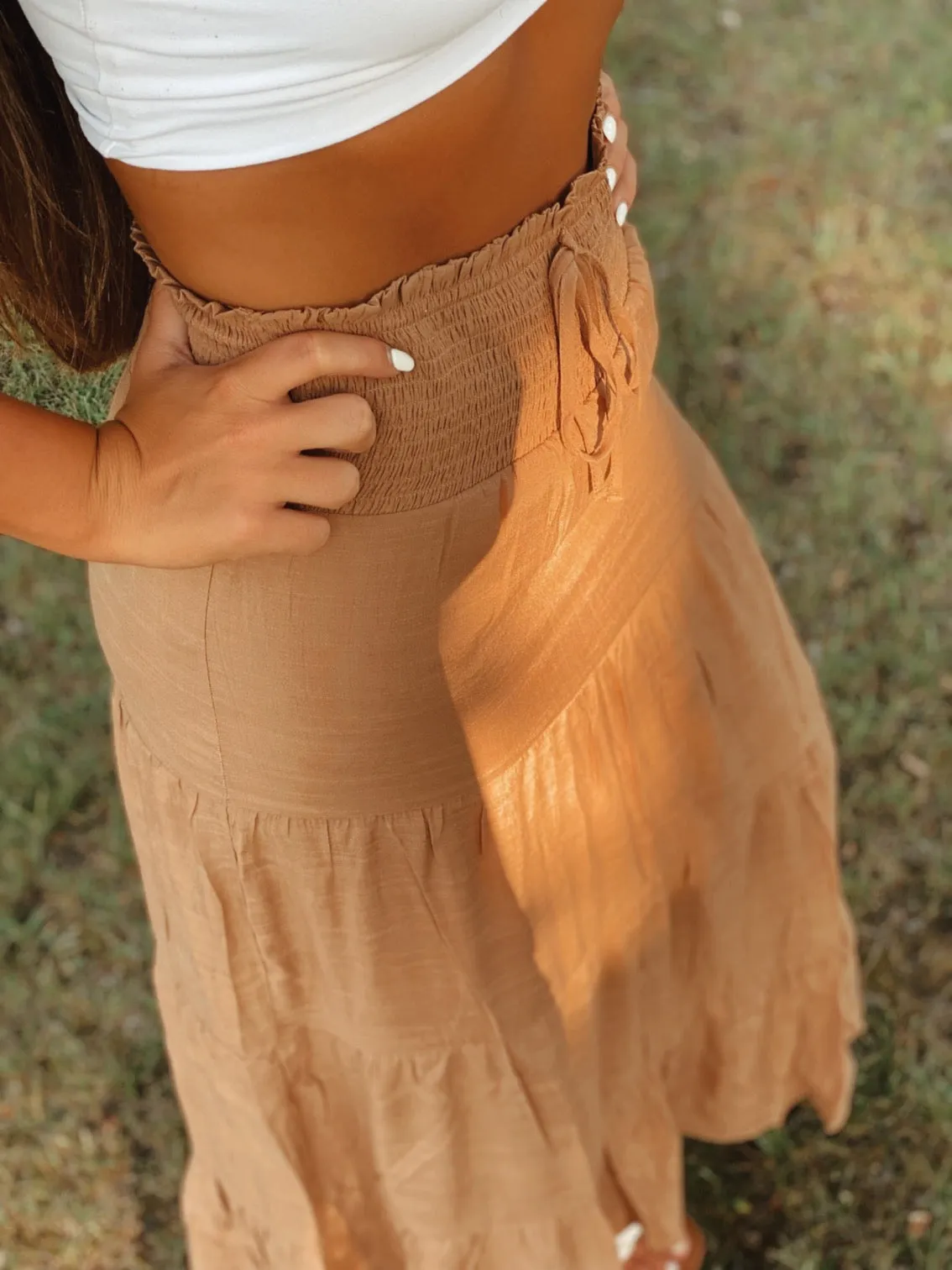 Rust Smocked Maxi Skirt