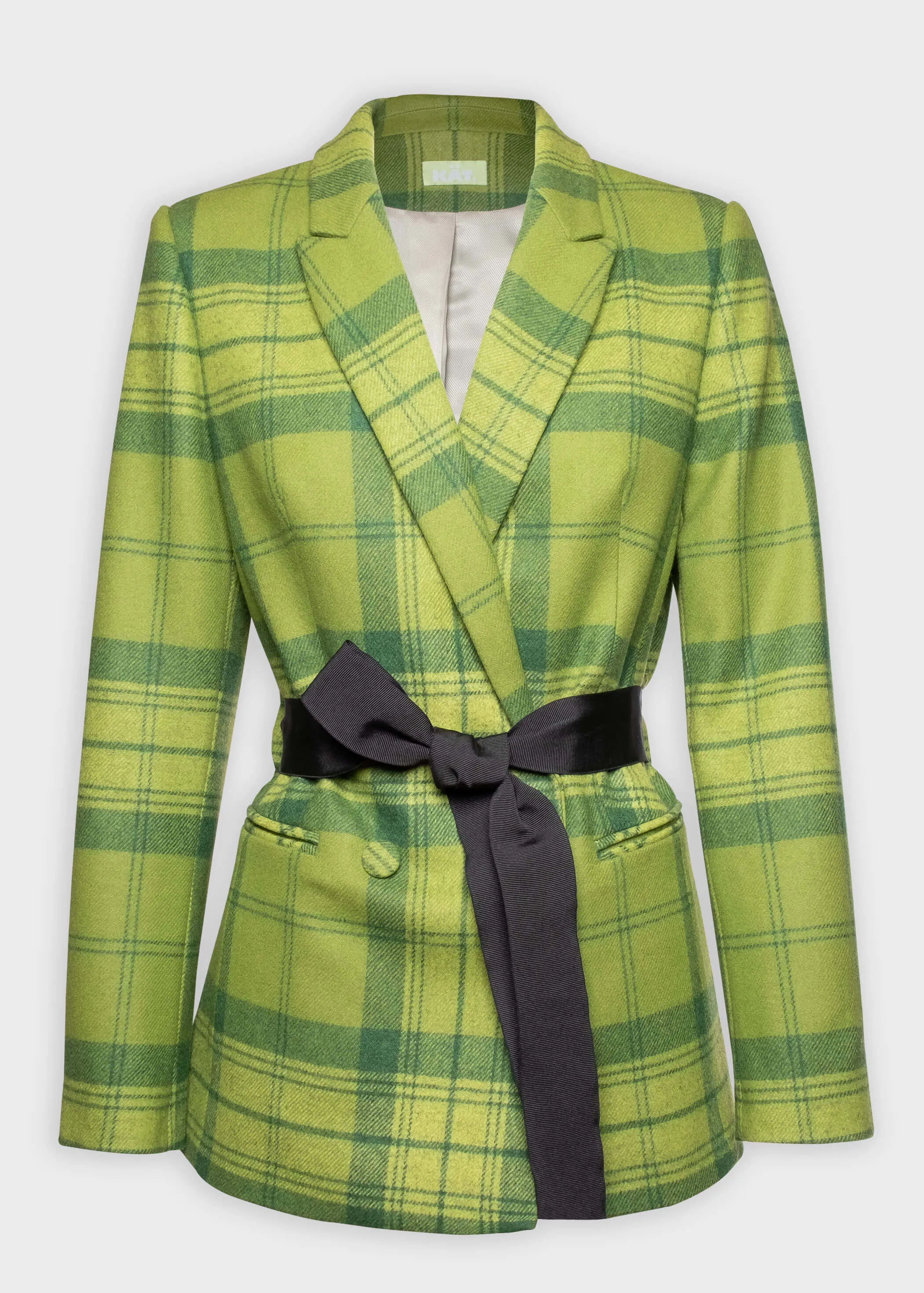 SAARA Fitted Wool Jacket - Checked Green