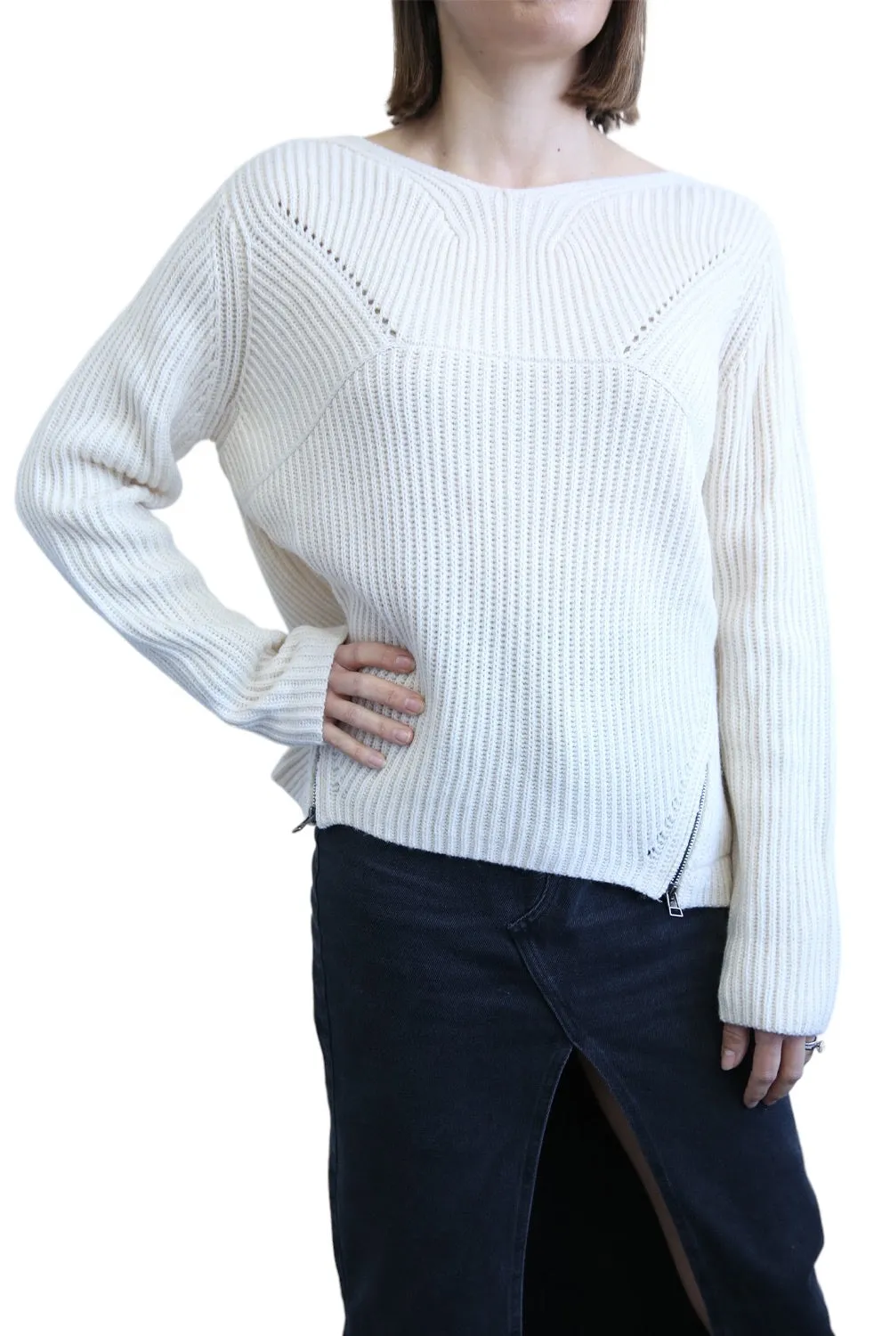 SABATINI CREAM FRENCH KNIT JUMPER WITH ZIPPER DETAIL