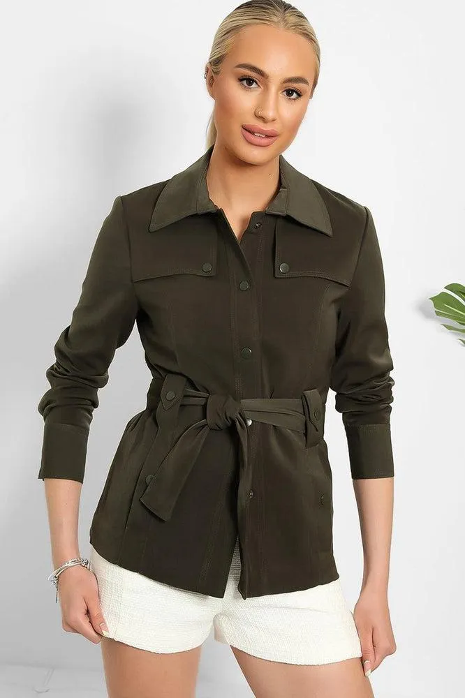 Same Colour Hardware Pocketed Front Belted Blazer