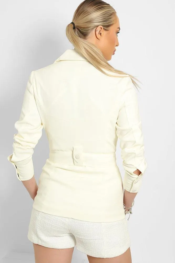 Same Colour Hardware Pocketed Front Belted Blazer