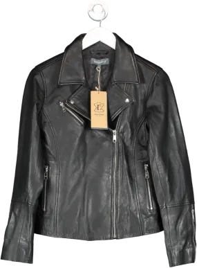 SOSANDAR Black Leather Biker Jacket UK 12