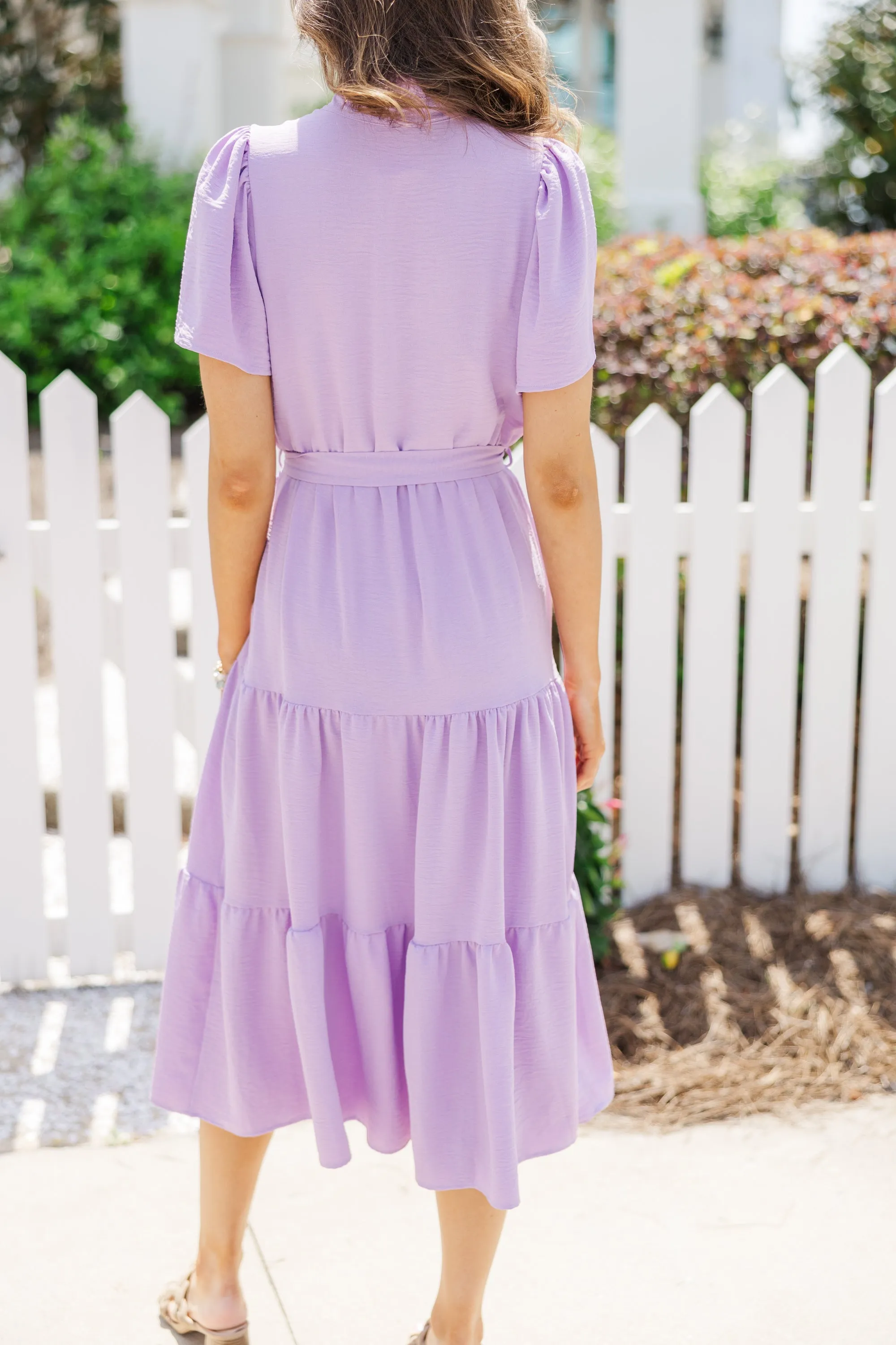 Tell It All Lavender Purple Button Down Midi Dress