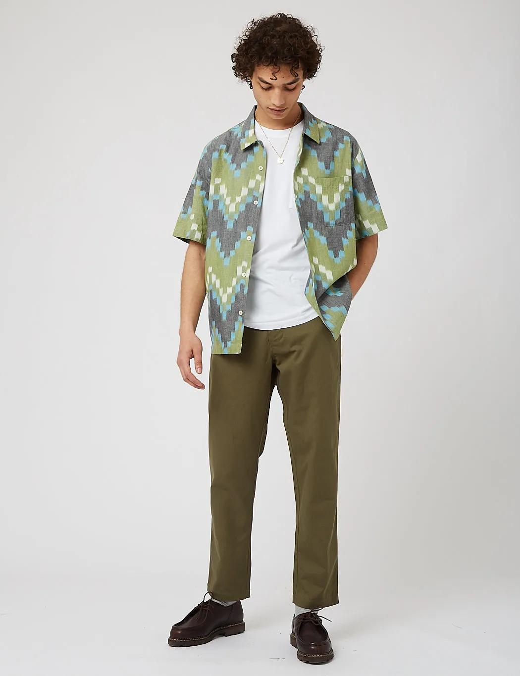 Universal Works Road Shirt (Zigzag Handloom Ikat) - Green