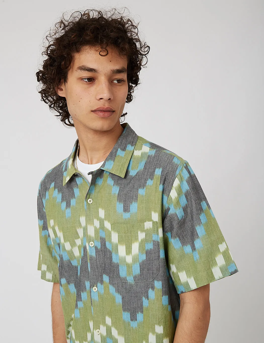 Universal Works Road Shirt (Zigzag Handloom Ikat) - Green