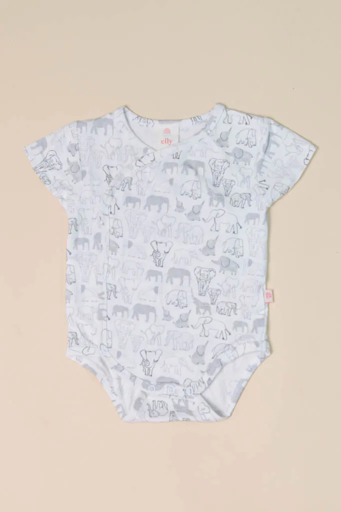 Wrap Onesie - Grey Elephant Families