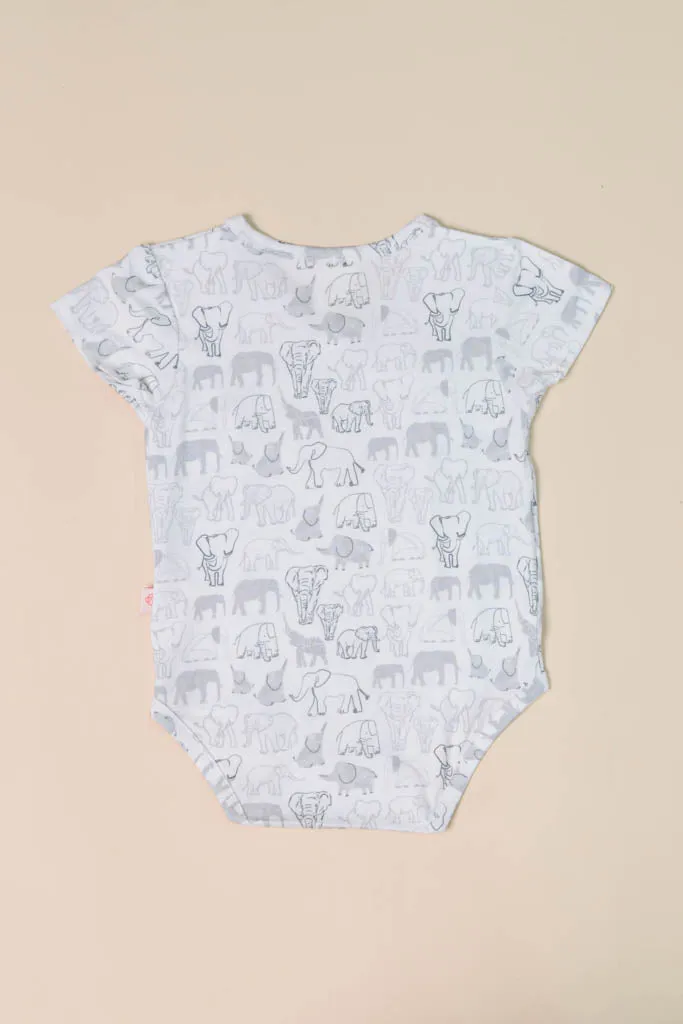 Wrap Onesie - Grey Elephant Families